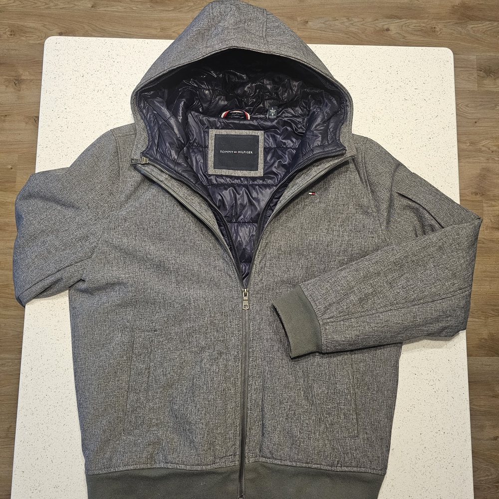 Gray Hooded Jacket With Quilted Lining - image 1